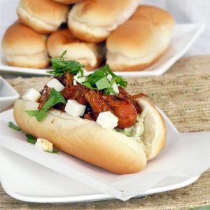 Pulled Pork Hot Dogs with Broccoli Slaw